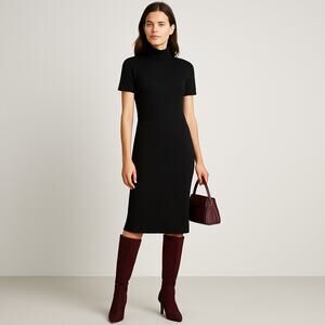 Lennie for Nina Leonard Black Knit Midi Dress L Short Sleeve Pullover Women’s